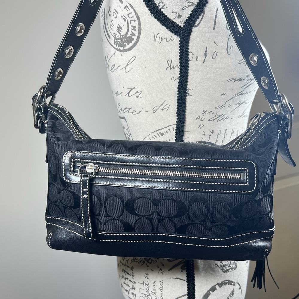 Coach 9363 Signature East-West/Demi Bag Zipper Tassel Black Dust Bag VTG Y2K